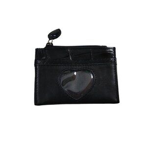 Brighton Black Leather Zip Coin Change Purse ID Credit Card  Holder Heart